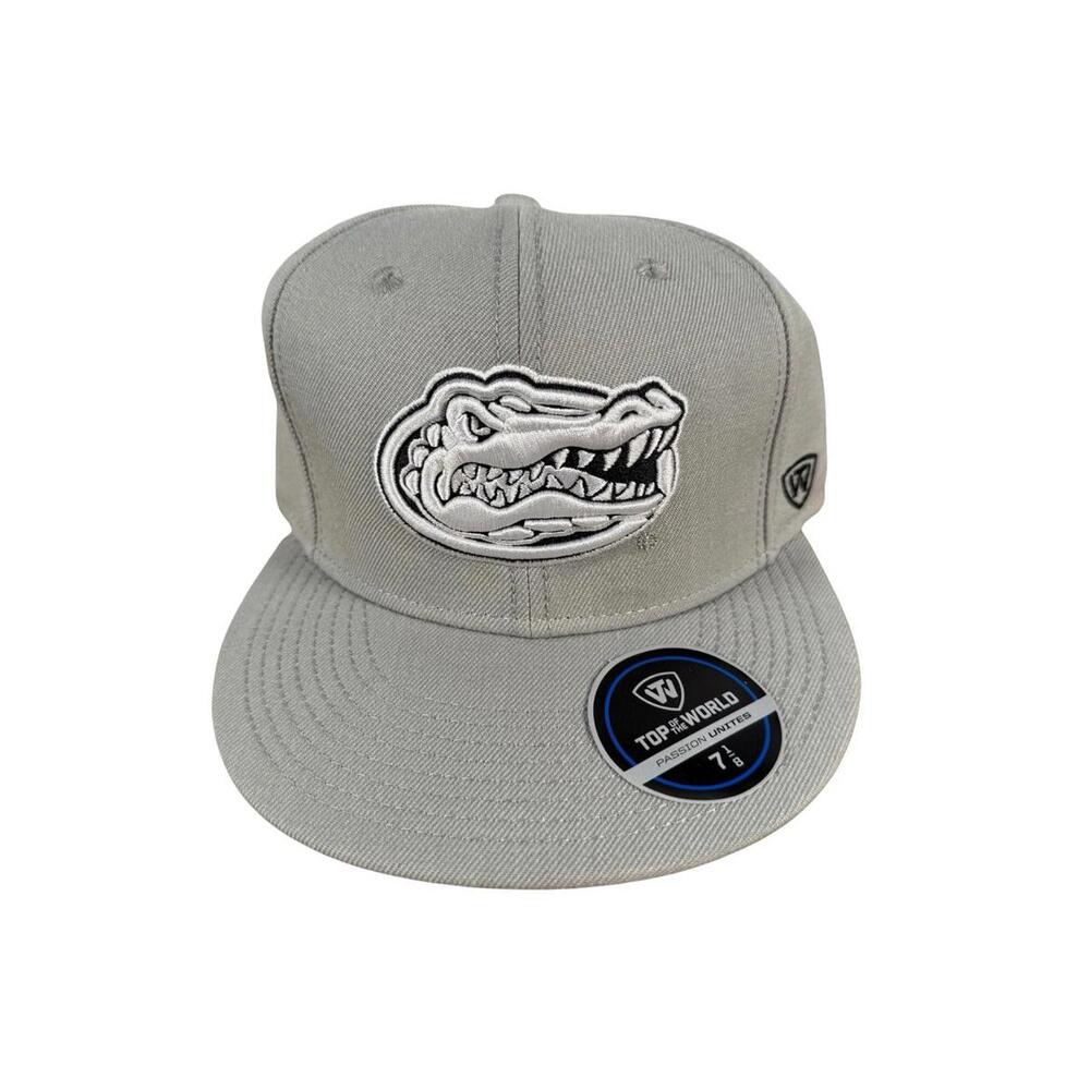 Top Of The World FLORIDA GATORS HAT fitted Size 7 5/8 Grey & White Gator